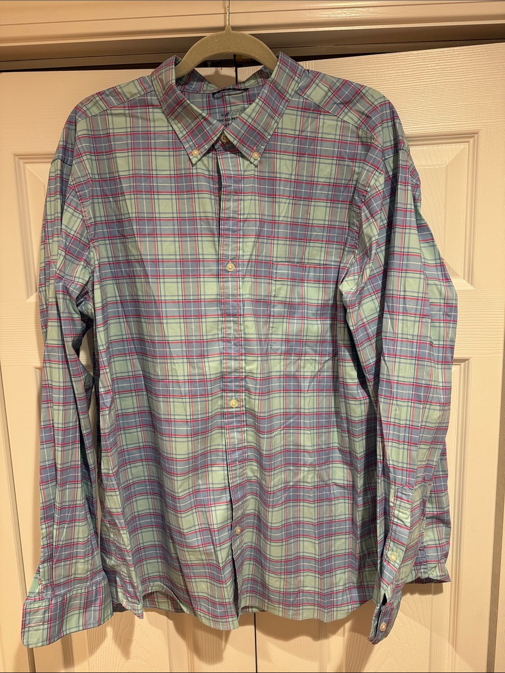 Vineyard Vines Mint Plaid Button-Down Shirt with Pink & Navy Stripes